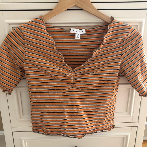 Orange Striped Lettuce Edge Topshop Crop Top - Picture 3 of 5